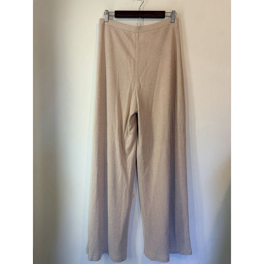 Anthro Feather Bone Gold Metallic Wide Leg Pants High Rise L Shimmer - Picture 5 of 7